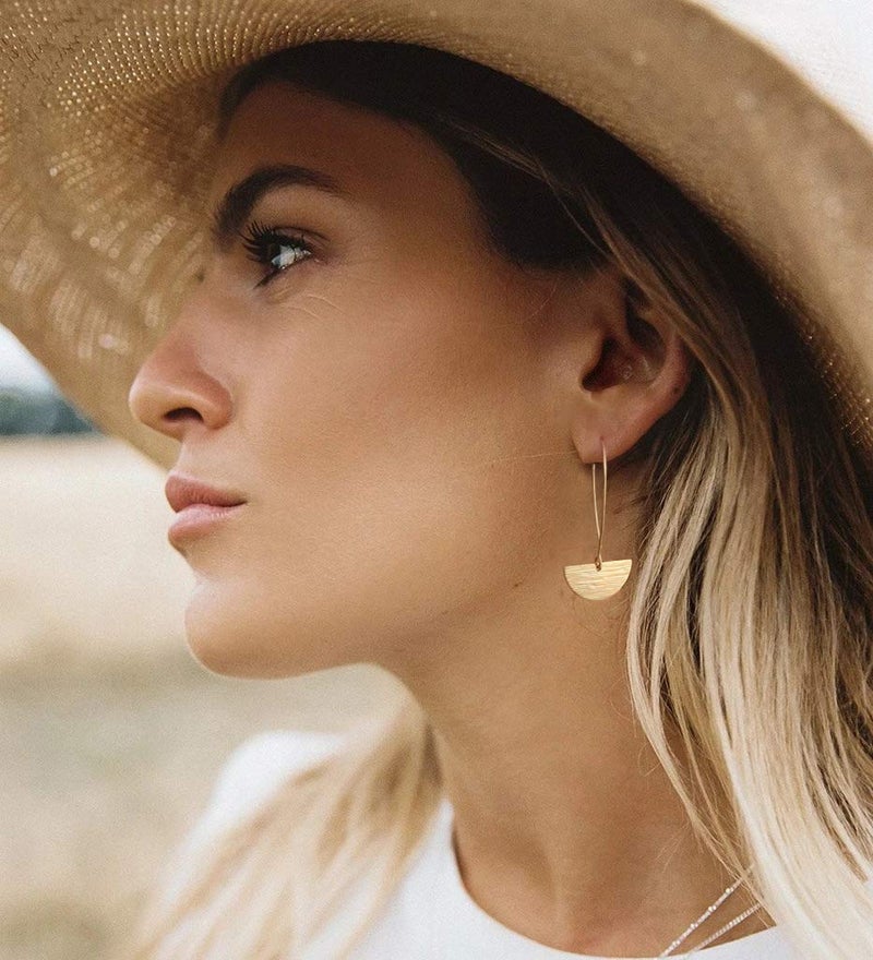 SOFYBJA Geometric Semicircle Dangle Drop Hanging Earrings for Women 18k Gold Plated Light Weight Minimalist Statement Thin Hoop Earrings Jewelry - Image 2